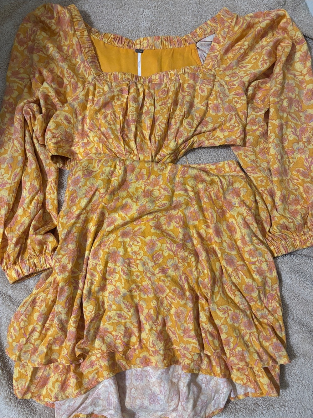 Free People Women’s Yellow Floral Puff-Sleeve Dress